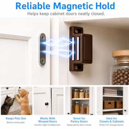 12 Pack Cabinet Magnets for Closure, Tight-Latching Magnetic Door Catch - color: Brown