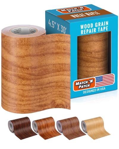 MATCH 'N PATCH Project+ Wood Grain Repair Tape - Wheat Maple, 4.5 in x 30 ft (1-Pack) – Wood Grain Colored Duct Tape for Mirror Frame, Trim, Borders, Floor and Other Furniture, Scratch Repair Kit - color: Wheat Maple, size: 4.50"x 30'