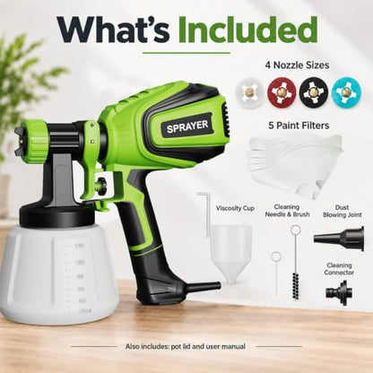 VONFORN Paint Sprayer for House Painting,700W HVLP Spray Gun Easy to Clean - color: Grass Green