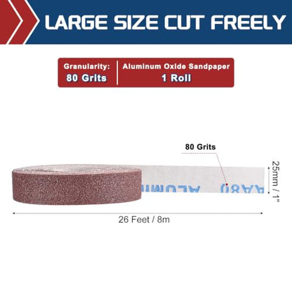 Sandpaper Roll 1Inch 26FT 80Grit Aluminum Oxide Emery Cloth Roll - size: 1 Inch x 25 Feet 80 Grits
