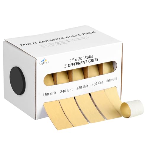 5 Grits Emery Cloth Roll with Dispenser, 150 240 320 400 600 Grits Abrasive Sand Paper for Metal and Wood Furniture - 6M Yellow Sandpaper Rolls