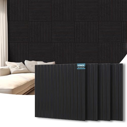 AKUMAX Extra-Thick 0.7" Wood Slat Acoustic Wall Panels, 4 Pack 23.6" x 23.6", NRC 0.80 Sound Absorbing, Fire-Retardant, FSC-Certified, for Home Office, Studio & Living Room, Black Oak - color: Black Oak