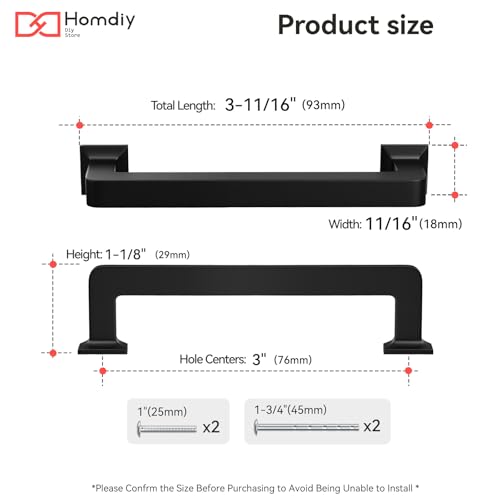 homdiy 20 Pack 3 Inch Black Cabinet Handles, Solid Zinc Alloy Pulls - color: Black, size: 3" Hole Center