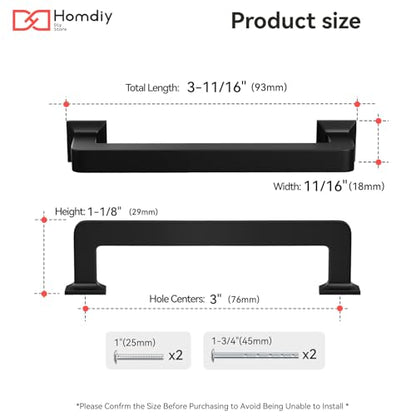homdiy 20 Pack 3 Inch Black Cabinet Handles, Solid Zinc Alloy Pulls - color: Black, size: 3" Hole Center