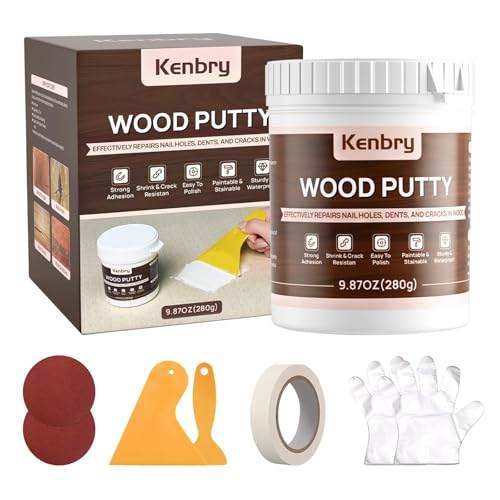 Kenbry Wood Filler Putty 9.87 OZ, White Wood Filler, Paintable & Sandable - color: 280g White Wood Putty