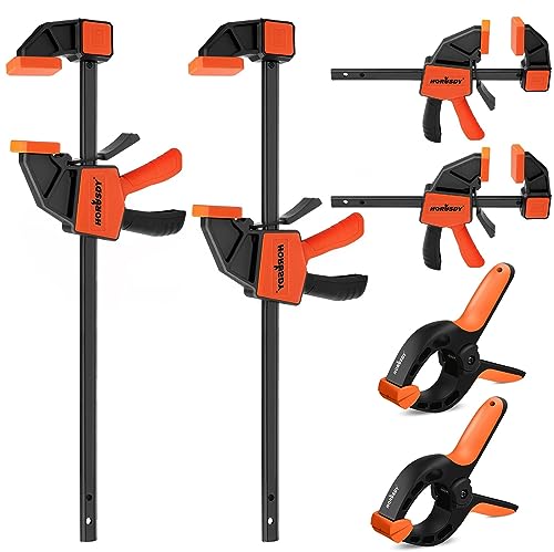 HORUSDY 6-Pack Wood Clamps for Woodworking, 12" and 6" Bar Clamps, Wood Working Clamp Sets, Quick Clamps F Clamp with 150 LBS Load Limit (6-Pack) - color: 6pcs 150lbs 6"&12" Orange