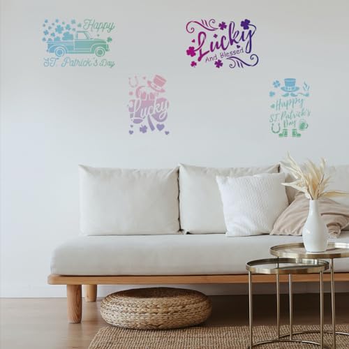 INFUNLY 4pcs St. Patrick's Day Stencils for Painting Reusable Stencils for Painting on Wood Shamrock Stencils Hat Horseshoe Lucky Stencils Drawing Template for Painting on Wood Window Glass Home Decor - style: St. Patrick's Day