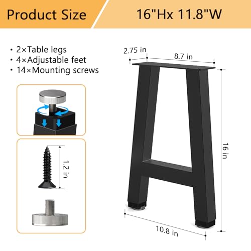 Metal Furniture Legs, Black Set of 2, 16H x 11W - size: 16 IN