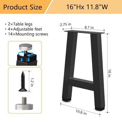 Metal Furniture Legs, Black Set of 2, 16H x 11W - size: 16 IN