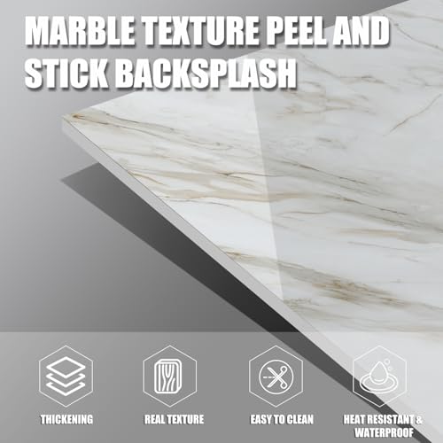 Marble Peel and Stick Backsplash 23.6 x11.8 in, 10PCS - color: Yellow-Gray Marble