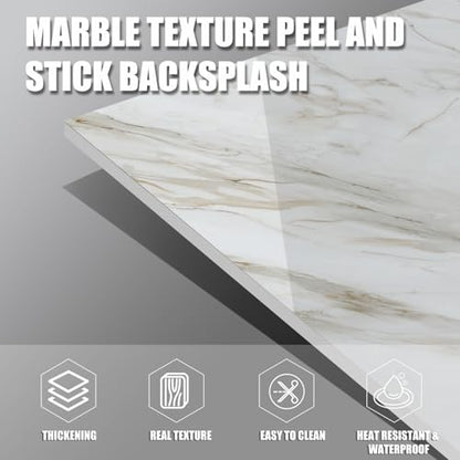 Marble Peel and Stick Backsplash 23.6 x11.8 in, 10PCS - color: Yellow-Gray Marble