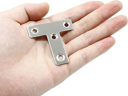 10Pcs T Shape Flat Mending Plates 60mmx60mm (2.36" x 2.36") T Corner Braces T Bracket Connector Fixing Repair Plates for Furniture with 40Pcs Screws , Silver (60x60mm(2.36"x2.36")) - size: 60x60mm(2.36"x2.36")