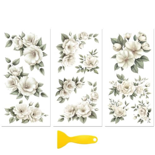 Peacoblue Beige Ivory Flowers Rub On Transfers for Furniture Craft 6"x12" - style: Beige Ivory Flowers