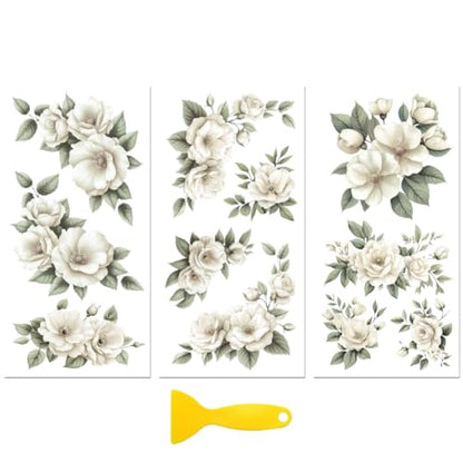Peacoblue Beige Ivory Flowers Rub On Transfers for Furniture Craft 6"x12" - style: Beige Ivory Flowers