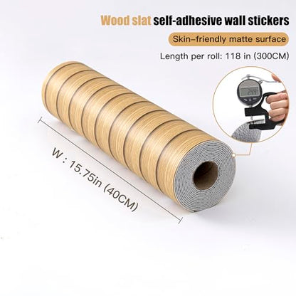 Teak Yellow Peel and Stick Slat Wall Panels,Wood Grain Paneling - color: Light Tan