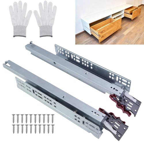 Dnyta 1 Pair of 16" Undermount Drawer Slides, Hidden Bottom Bearing Heavy Guide Rail Bottom Mount Full Extension Drawer Slides Side Mount Heavy Duty Drawers Glides Runners for Kitchen Cabinet Drawers - size: 16Inch/400mm