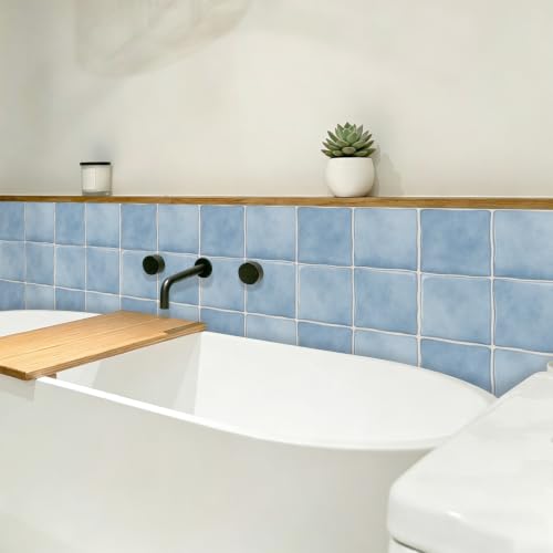 10pcs Peel and Stick Light Blue Backsplash Tiles – 7.87in x 7.87in Self-Adhesive Kitchen Wall Tiles, Bathroom Wall Panels, Modern DIY Stick On Tiles, Home Decor - color: Soft blue