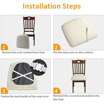 Fuloon Dining Chair Seat Covers Stretch Slipcovers, 6 Pack, Beige - color: Beige, size: Not Waterproof