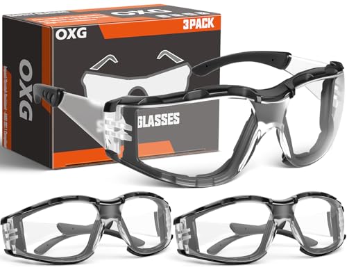 OXG Safety Glasses for Men, ANSI Z87.1 Anti-Fog Impact Resistant Protective Eyewear, Foam Gasket, UV Protection - color: 3-clear-black