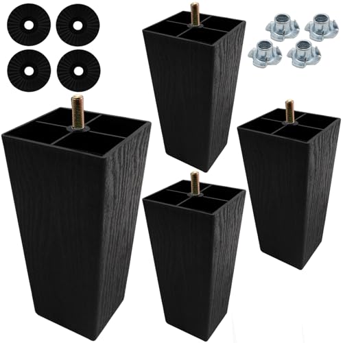 6 Inch Plastic Furniture Legs, Square, Black, 4Pcs - size: 6 Inch