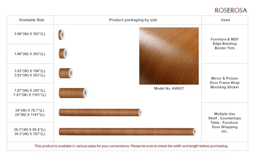 ROSEROSA Peel and Stick Premium Faux Wood Self-Adhesive Wallpaper Door Wrap Countertop Moulding Trim KW027 - size: 3.93"(W) X 393"(L)