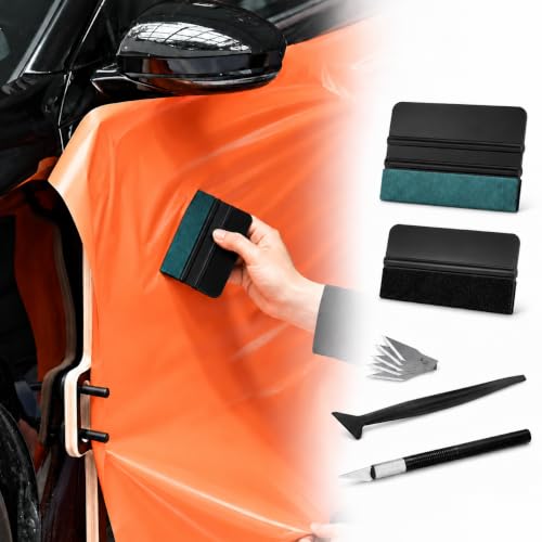 4Pcs Window Tint Tool Kit, Vinyl Wrap Tools for Car Film Installation, Felt Edge Squeegee Scrapers, Precision Cutting Knife and Detail Tuck Tool for Decals, PPF, Glass Film, Automotive