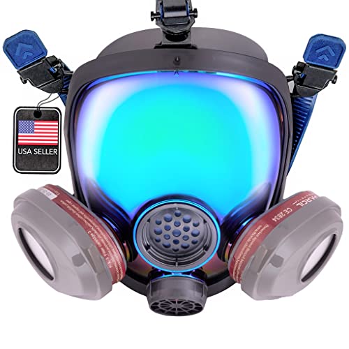 Parcil Distribution Full Face Respirator Mask - Air Purifying, Organic Vapor & Particulate - Industrial Use - CE Tested - color: Pd-101 Arctic Blue