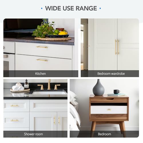 HOME EDIT 3-3/4 inch Cabinet Handles, 10 Pack Kitchen Cabinet Handles Gold Drawer Pulls Zinc Alloy Square Bar Kitchen Pulls - color: Gold, size: 3-3/4 Inch Hole Center
