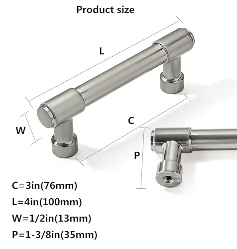 10 Pack 3 Inch Brushed Satin Nickel Pulls - Cabinet Handles and Drawer Pulls - color: Brushed Nickel, size: 3"(76mm) hole center