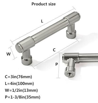 10 Pack 3 Inch Brushed Satin Nickel Pulls - Cabinet Handles and Drawer Pulls - color: Brushed Nickel, size: 3"(76mm) hole center