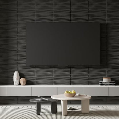Art3d PVC Wavy Textured 3D Wall Panels, 15.7 x 11.8 Inch, 24-Pack, Black - color: Black