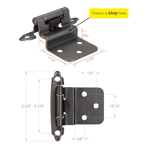 Oil Rubbed Bronze Cabinet Hinges, 3/8” Inset, 4 Pack - color: Oil Rubbed Bronze, size: 3/8 Inch Inset