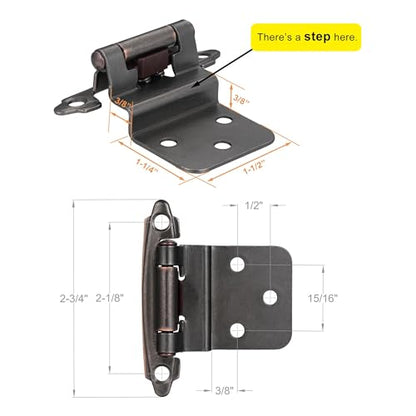 Oil Rubbed Bronze Cabinet Hinges, 3/8” Inset, 4 Pack - color: Oil Rubbed Bronze, size: 3/8 Inch Inset
