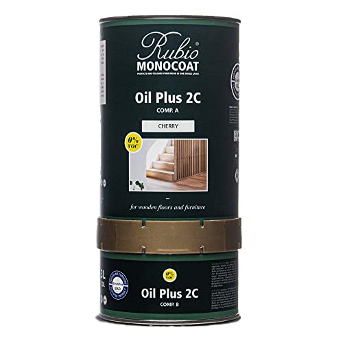 Rubio Monocoat Wood Stain & Finish 650 ft² | Oil Plus 2C | Quick-Dry, Eco-Friendly Linseed Wood Oil for Indoor Use, Includes Accelerator (Part B) | Protector | 1.3 L, Cherry - color: Cherry, size: 1.3 Liter