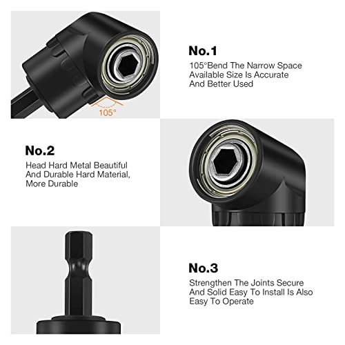 18Pcs Flexible Drill Bit Extension, Include 3Pcs Rotatable Socket Adapter 2Pcs 105° Right Angle Drill Attachment 10 Short Screwdriver Bits 90° Angled Bits and 2 Bendable Extension Tool - color: 18black