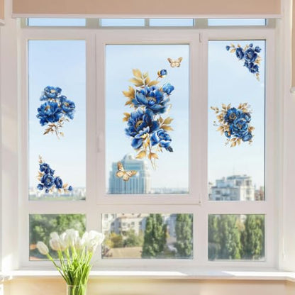 Peacoblue Blue and Gold Peonies Rub On Transfers for Furniture 6"x12" - style: Blue and Gold Peonies Flowers