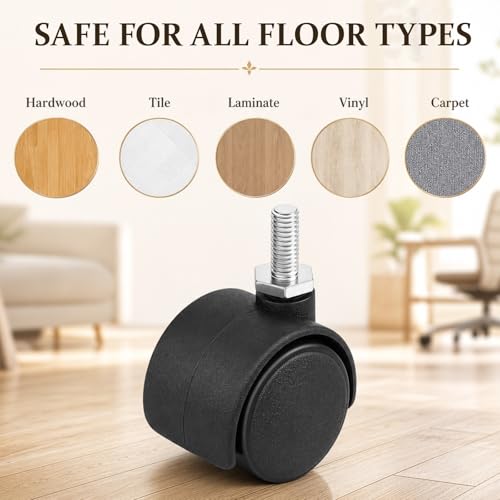 BBTO 8 Pcs 1 Inch M6 Swivel Stem Casters Wheels Replacement, M6 Threaded Stem Caster, Heavy Duty 360° Standing Desk Wheels, No Noise, Black Nylon, for Cart Furniture Table Cabinet Shelf - size: 1 Inch X M6 x 15 mm, style: Threaded, No Brake