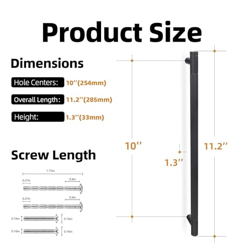 20 Pack Matte Black Cabinet Pulls knurled 10 Inch Hole Centers Kitchen Cabinet Handles Black Drawer Pulls Cabinet Hardware - color: Matte Black, size: 10 in Hole Center