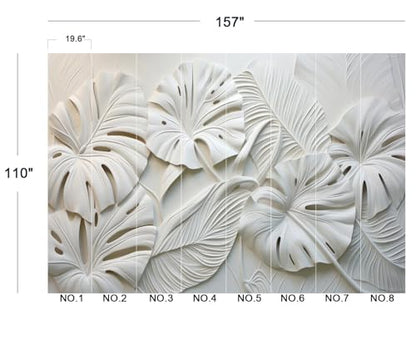 Modern 3D White Monstera Leaf Textured Wallpaper Peel and Stick - color: No.35, size: 157" x 110"