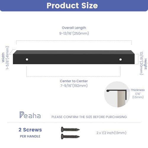 Peaha 25 Pack Kitchen Cabinet Handles 7-9/16" Black Drawer Pulls Edge Pulls - color: Black, size: Hole Centers:7-9/16in(192mm)