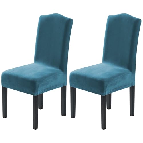 H.VERSAILTEX Velvet Dining Chair Covers Stretch Chair Covers for Dining Room Set of 2 Parson Chair Slipcovers Chair Protectors Covers Dining, Soft Thick Solid Velvet Fabric Washable, Peacock Blue - color: Peacock Blue, size: 2