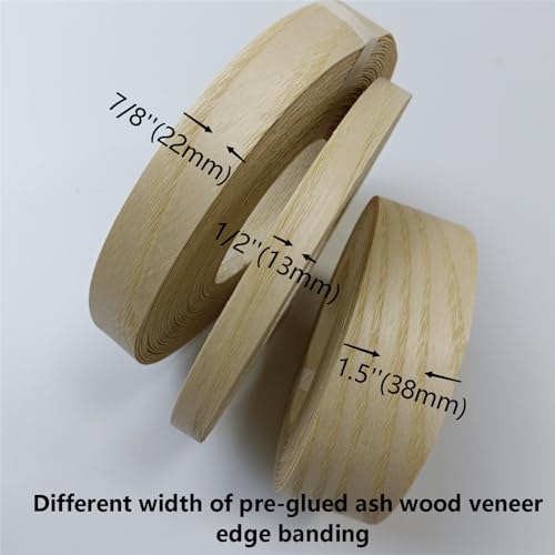 Ash Wood Veneer Edge Banding Roll 1-1/2 inch X 26ft -Pre-glued Iron On Veneer Edging Strip-Backed with Hot Melt Adhesive-Flexible Plywood Edgebanding Apply for Furniture Door Desk