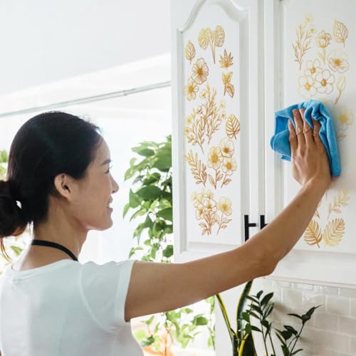 OLYCRAFT 3pcs/Set Orange-Yellow Flower Leaves Rub on Transfers for Furniture and Crafts 6x12 Inch Flowers Furniture Decals Transfer Stickers Rub on Decals with 1pc Scraper for Wood Glass Home Decor - style: Yellow-brown gradient flowers