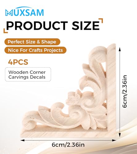 4Pcs Decorative Furniture Appliques Wood Carved Corner Onlays Wooden Decals - size: 2.36 x 2.36 inches