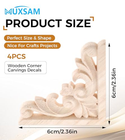 4Pcs Decorative Furniture Appliques Wood Carved Corner Onlays Wooden Decals - size: 2.36 x 2.36 inches