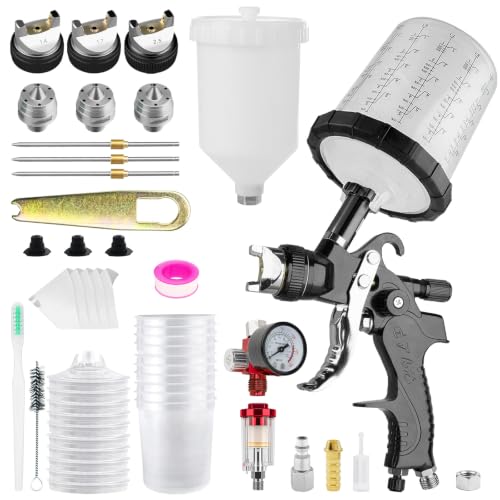 HVLP Spray Gun Kits with 1.4/1.7/2.5mm Nozzles 2 Cups Automotive Paint Guns - color: Black
