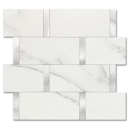 Subway Backsplash Peel and Stick Backsplash Tile White Silver 5pcs - color: White Silver, size: 5sheets