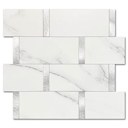 Subway Backsplash Peel and Stick Backsplash Tile White Silver 5pcs - color: White Silver, size: 5sheets
