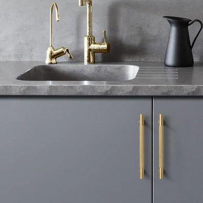 5" Knurled Solid Brass Cabinet Pulls, Brushed Matt Gold 5-Pack - color: Brushed Brass, size: 5 Inch Hole Center