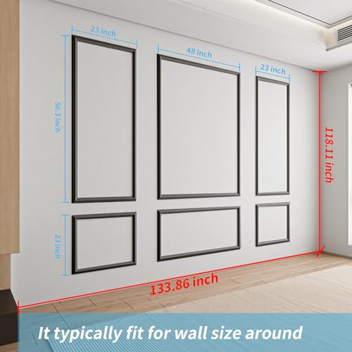 Art3d Pre-Cut Wall Molding Set of 6 pcs, 3 Top 3 Bottom, Black - color: Black: Style 2